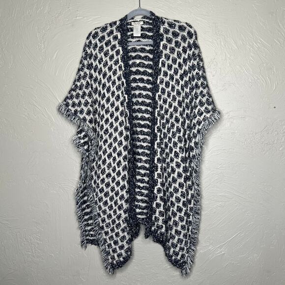 Cocogio Navy & White Poncho Sweater - One Size - Picture 1 of 4